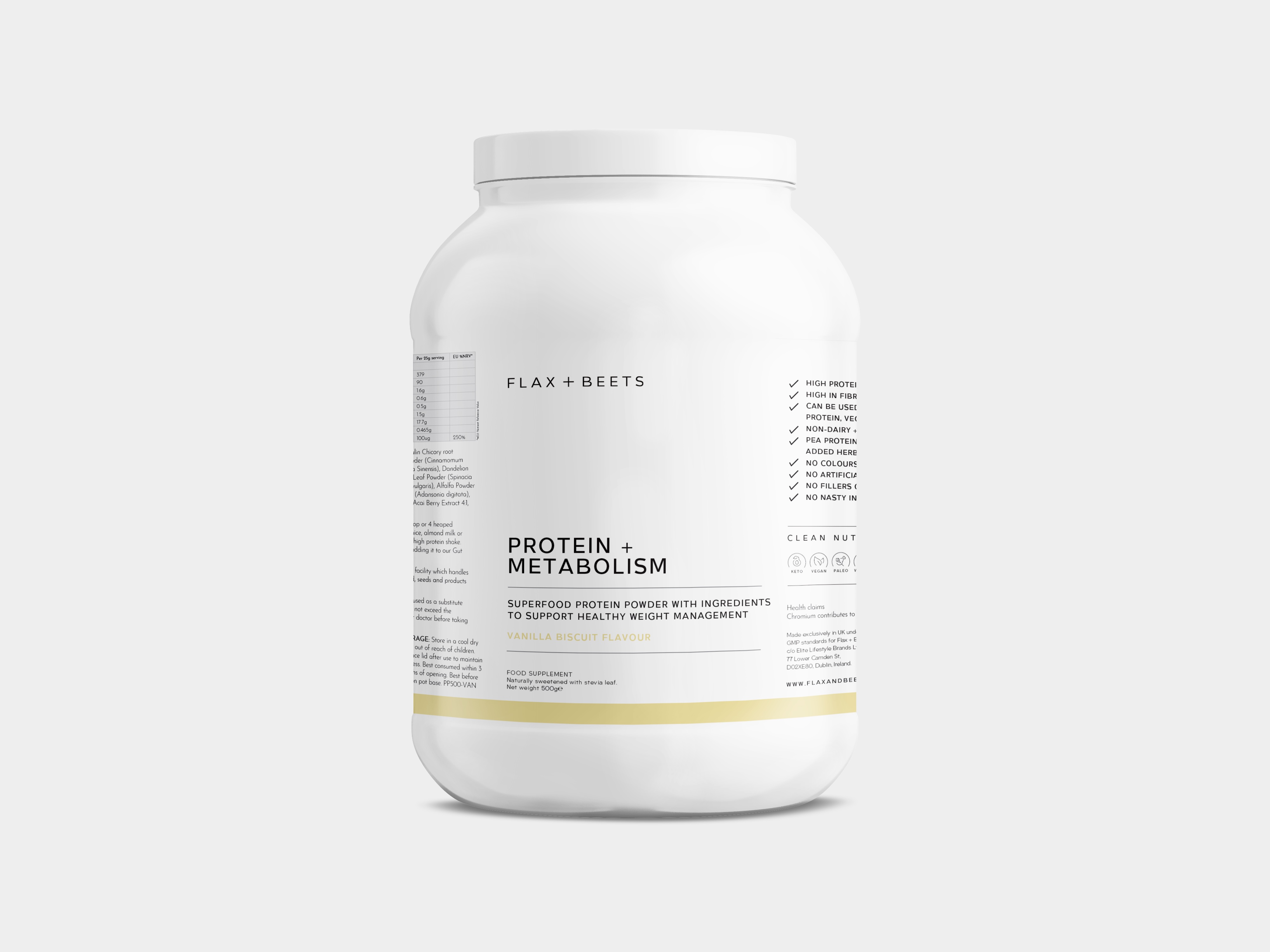 Flax + Beets protein and metabolism supplement tub