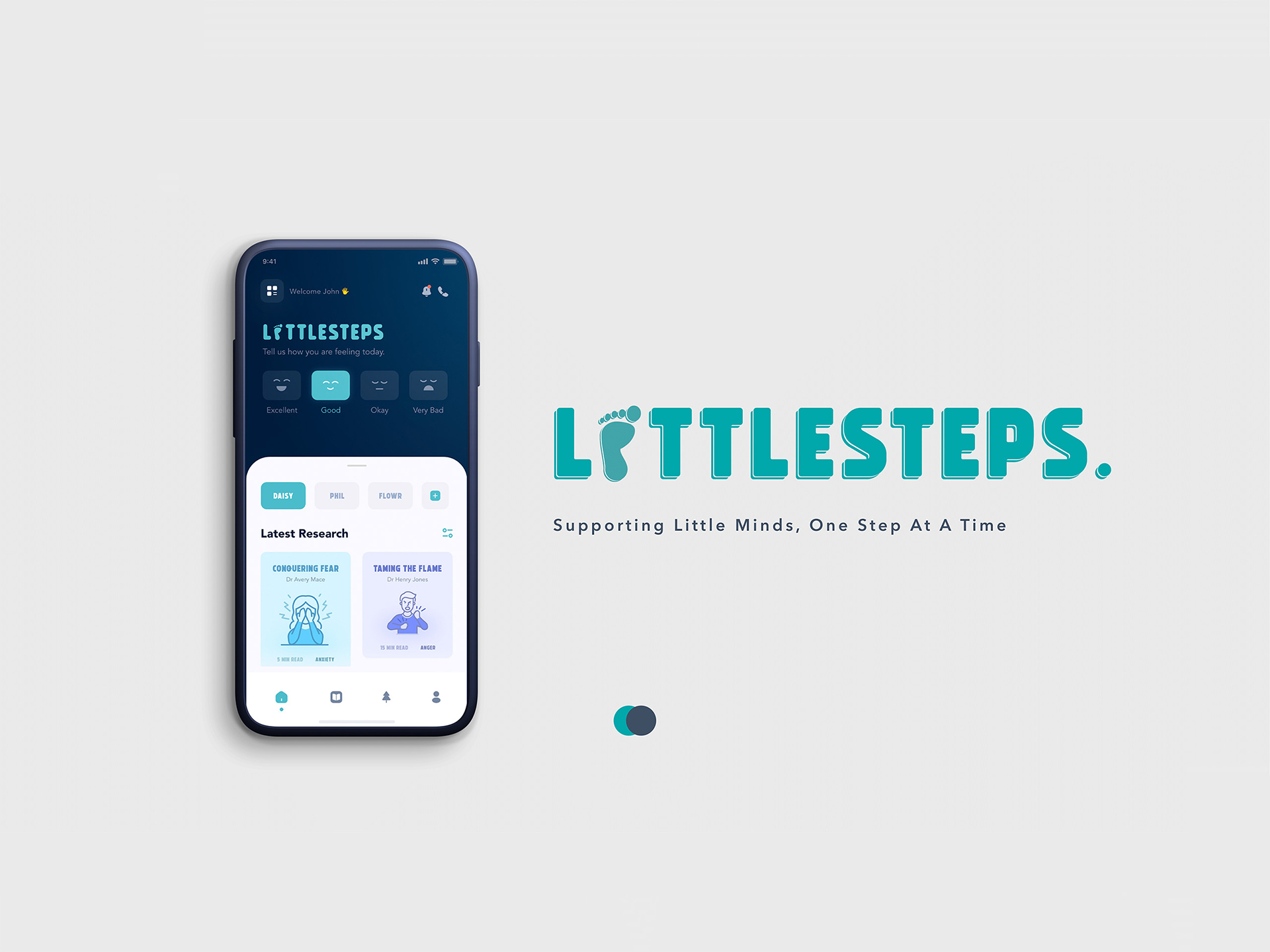 Littlesteps pitch deck cover slide with app mockup